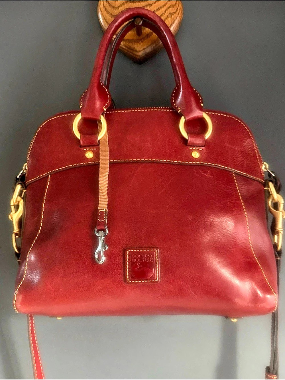 Dooney & Bourke Pebble Grain Domed Satchel Leather Maroon/Red